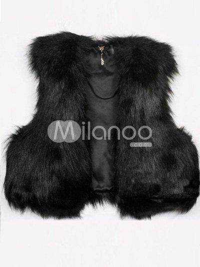 Foto Acogedor negro Artificial conejo pelo corto estilo Womens pieles chalecos