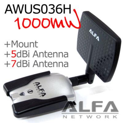 Foto Adaptador Wifi Alfa 1000mw 1w Awus036h Usb Pack Panel 7 Antena Interior 5dbi 7db