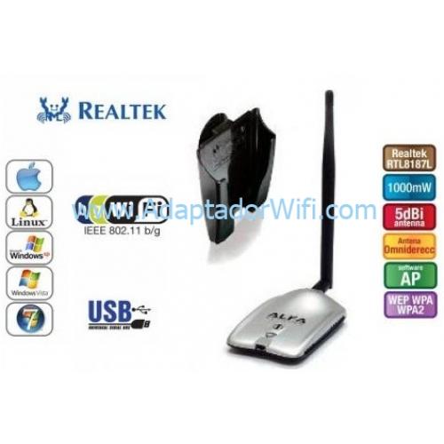 Foto Adaptador Wifi Alfa 1000mw Awus036h 1w - AdaptadorWifi.com