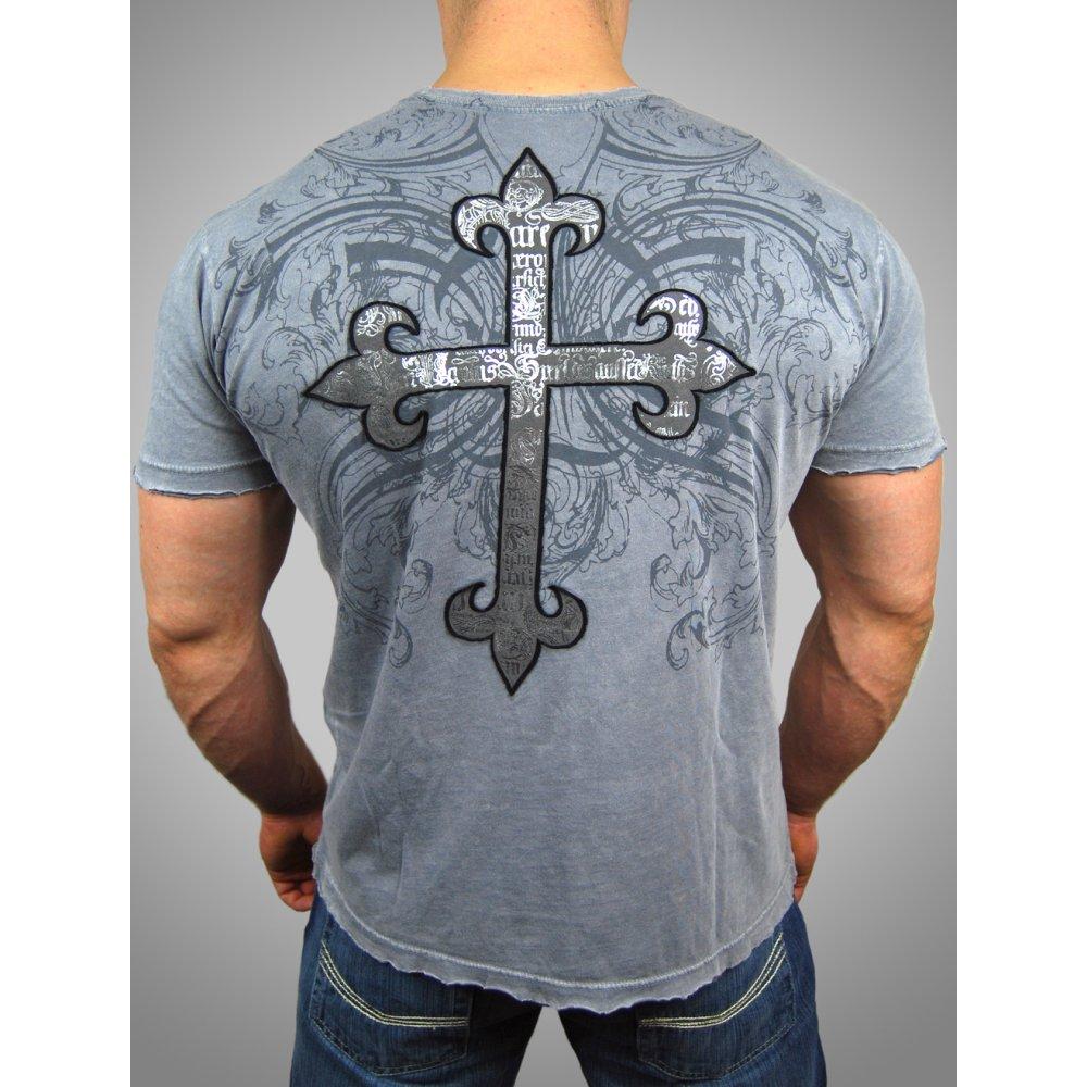 Foto Affliction Mens Falcon Grasp T Shirt, Grey