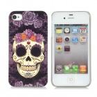 Foto Airwalks Skull w / Rose Patrón Funda protectora Volver PC para iPhone 4S - Púrpura + Negro + Beige