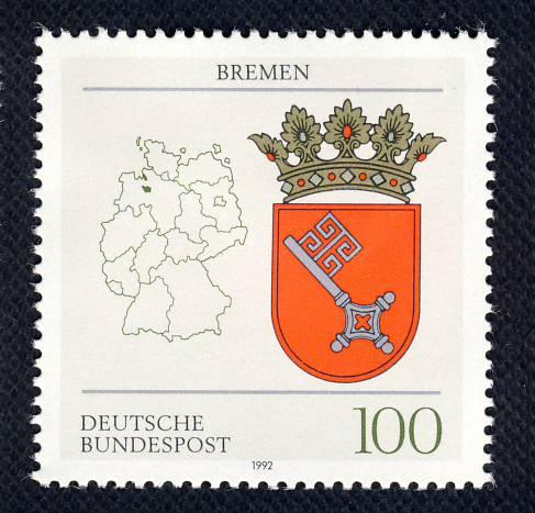 Foto Alemania Federal - 1457 - GERMANY 1992 Escudo y mapa de Brême Lujo