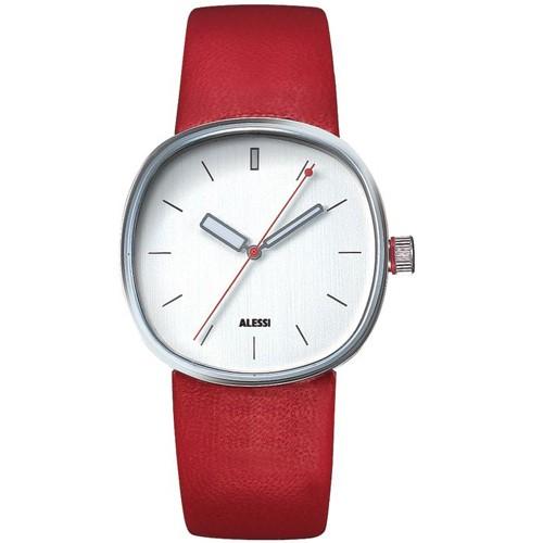 Foto Alessi Unisex Tic Stainless Watch - Red Leather Strap - Silver Dial - AL5003