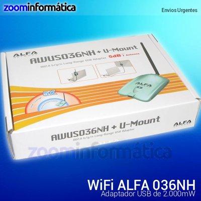 Foto Alfa Network 2w Wireless Usb 2000mw Awus036nh Bgn 33dbm Antena Ralink 3070 Nueva