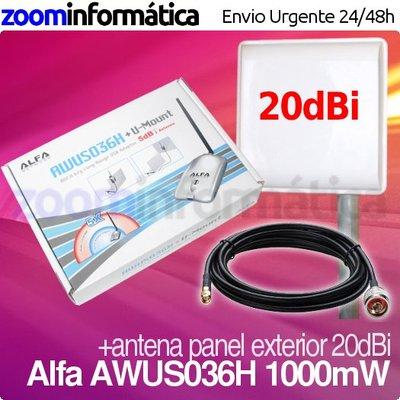 Foto alfa usb wifi 1000mw awus036h panel 20dbi exterior 1000 kit pack antena wireless