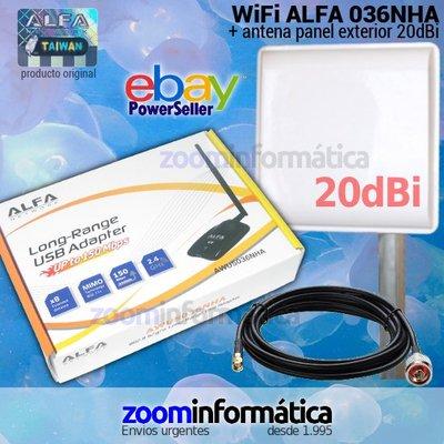 Foto Alfa Usb Wifi 630mw Awus036nha Panel 20dbi Pack Antena Exterior Wireless Ar9271