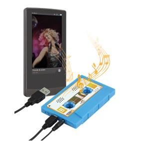 Foto Altavoz portátil azul en forma de cassette basicxl