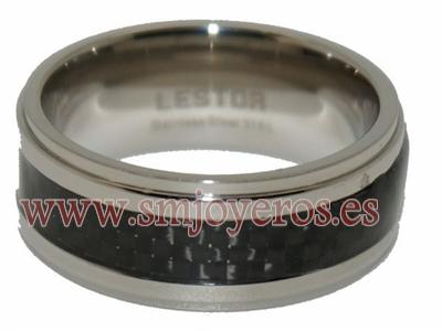 Foto Anillo Lestor acero 316 L Fibra de carbono negro. Talla 19 R191.SN.19