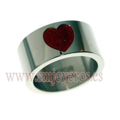 Foto Anillo Lestor de acero y glazy rojo. Corazón. Talla 15 (Ani R954.SR.15