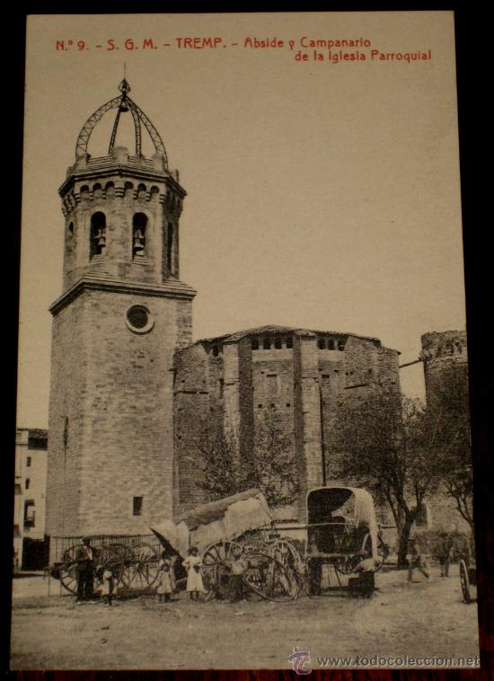 Foto antigua postal de tremp lerida abside y campanario de la igle