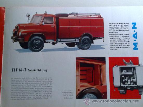 Foto antiguo catálogo de coches de bomberos man años 50