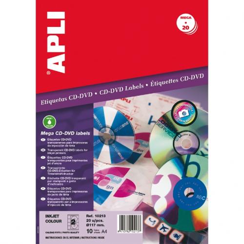 Foto Apli Etiqueta Cd-dvd Transparentes diametro 117mm 10hojas x 2uds.