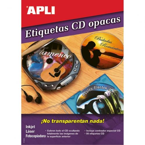 Foto Apli Etiqueta opaca Cd-dvd diametro 117mm 25hojas x 2uds.