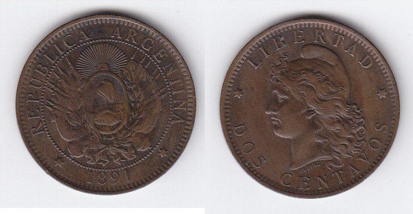 Foto Argentinien 2 Centavos 1891