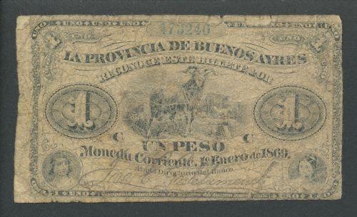 Foto Argentinien Pick-S 481 b 1 Peso 1869