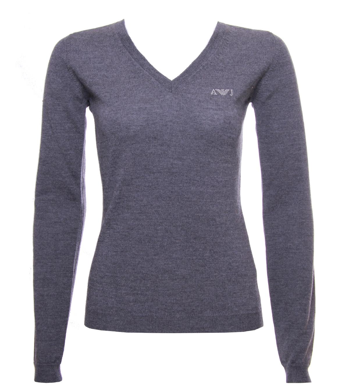 Foto Armani Jeans Mid Grey Wool Classic V-Neck Sweater