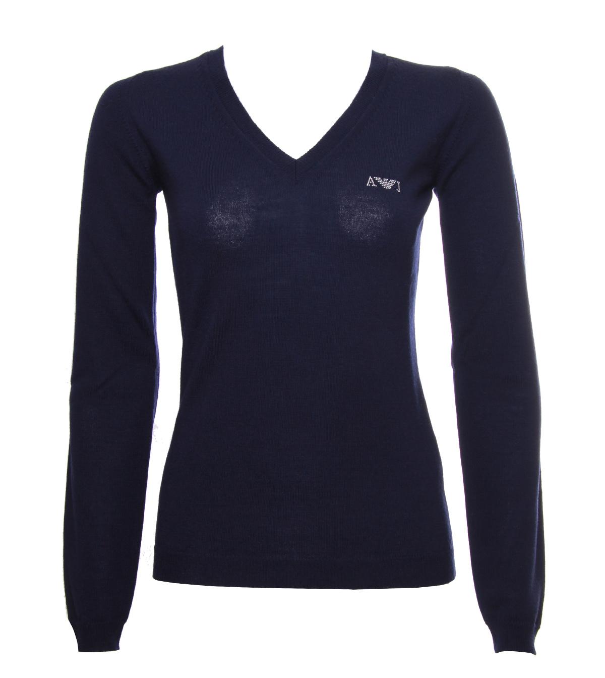 Foto Armani Jeans Navy Wool Classic V-Neck Sweater