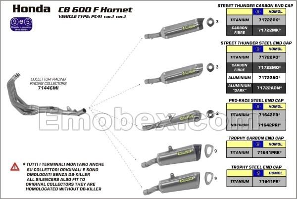 Foto Arrow - HONDA HORNET 600 2007-2011 STREET THUNDER Aluminio ref: 71722AO