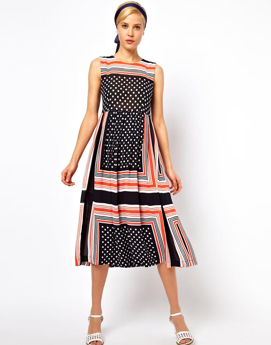 Foto ASOS Midi Dress In Spot And Stripe Scarf Print Print