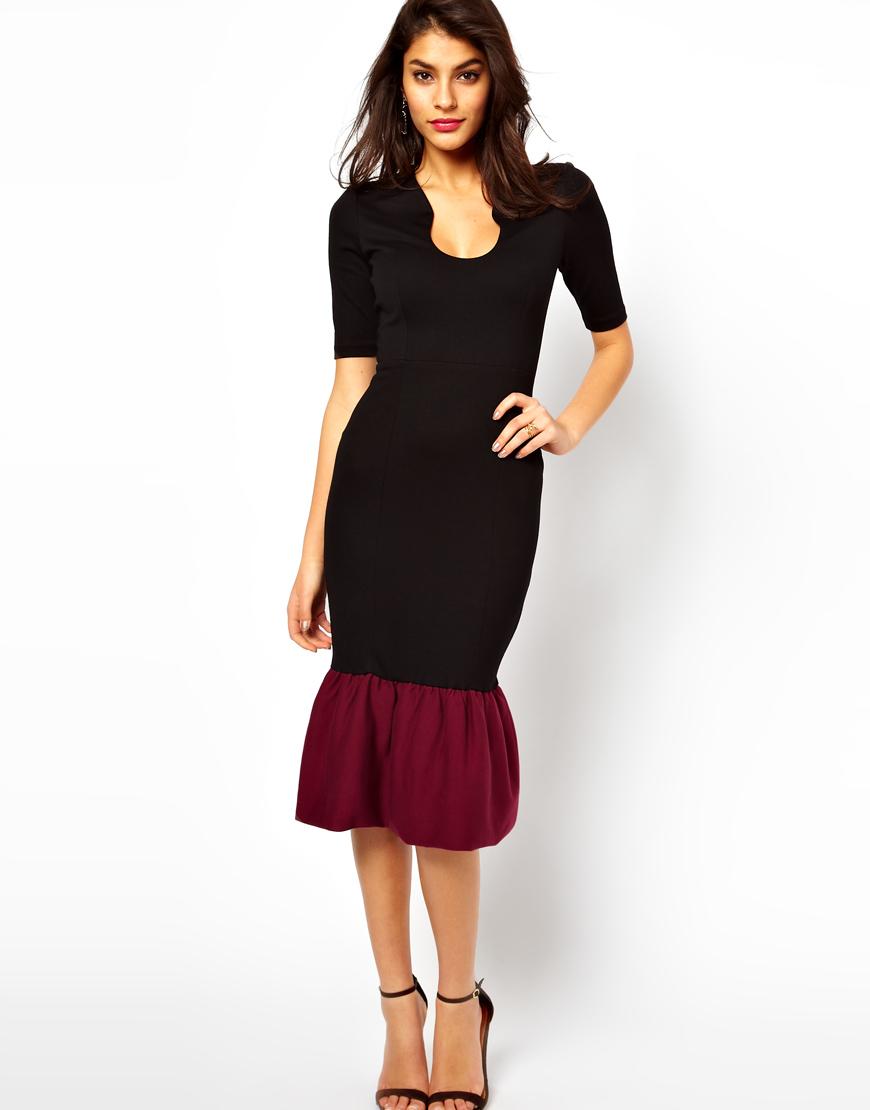 Foto ASOS Midi Dress With Trumpet Hem Black/oxblood