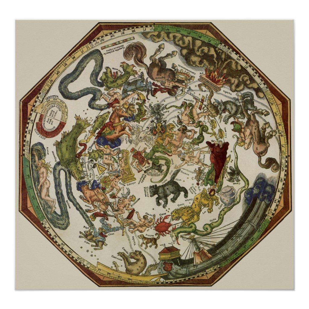 Foto Astronomía del vintage, mapa celestial de Peter Ap Posters