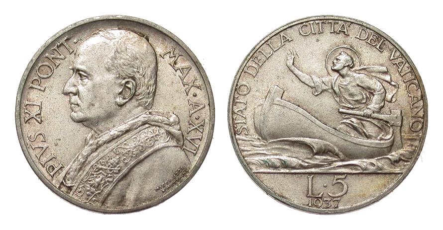 Foto Ausland / Euro / sonstiges Italien / Vatikan 5 Lire 1937