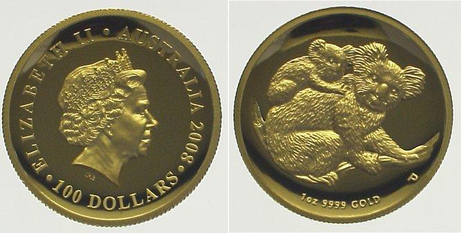 Foto Australien 100 Dollars Gold 2008