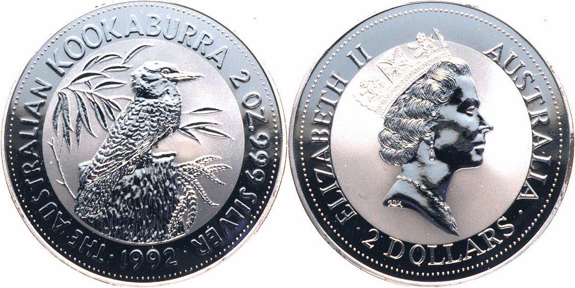 Foto Australien 2 Dollars, 2 Unzen Feinsilber 1992