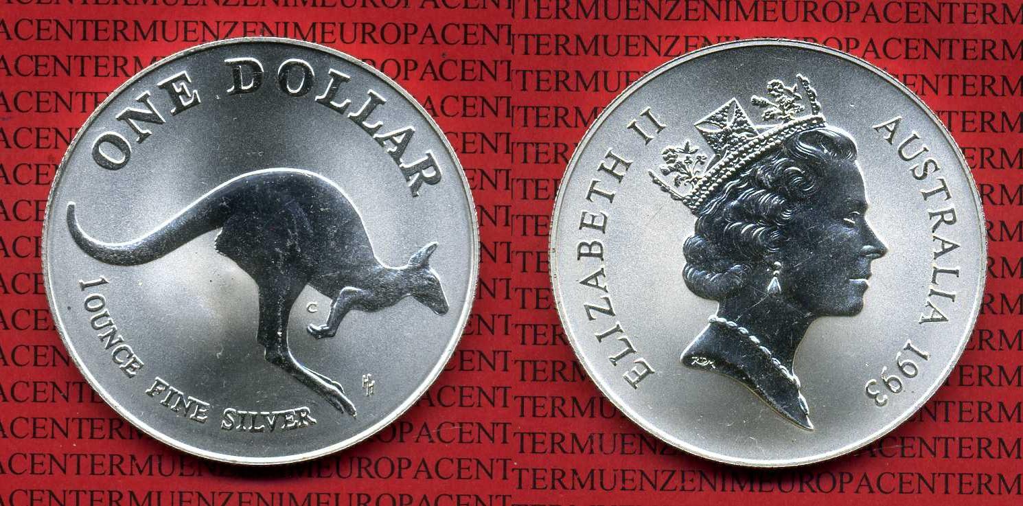 Foto Australien, Australia 1 Dollar Känguruh Silber 1 Unze 1993