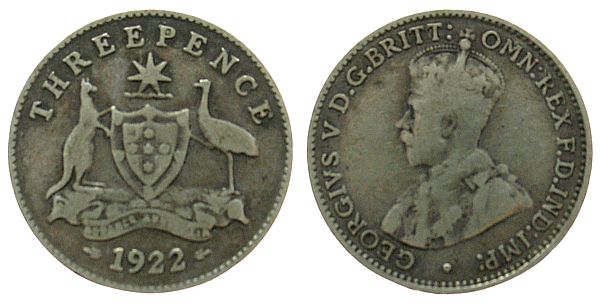 Foto Australien Australia 3 Pence 1922