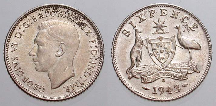 Foto Australien / Australia 6 Pence 1943 D
