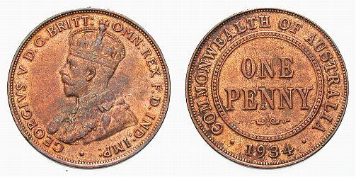 Foto Australien Bronze-Penny 1934