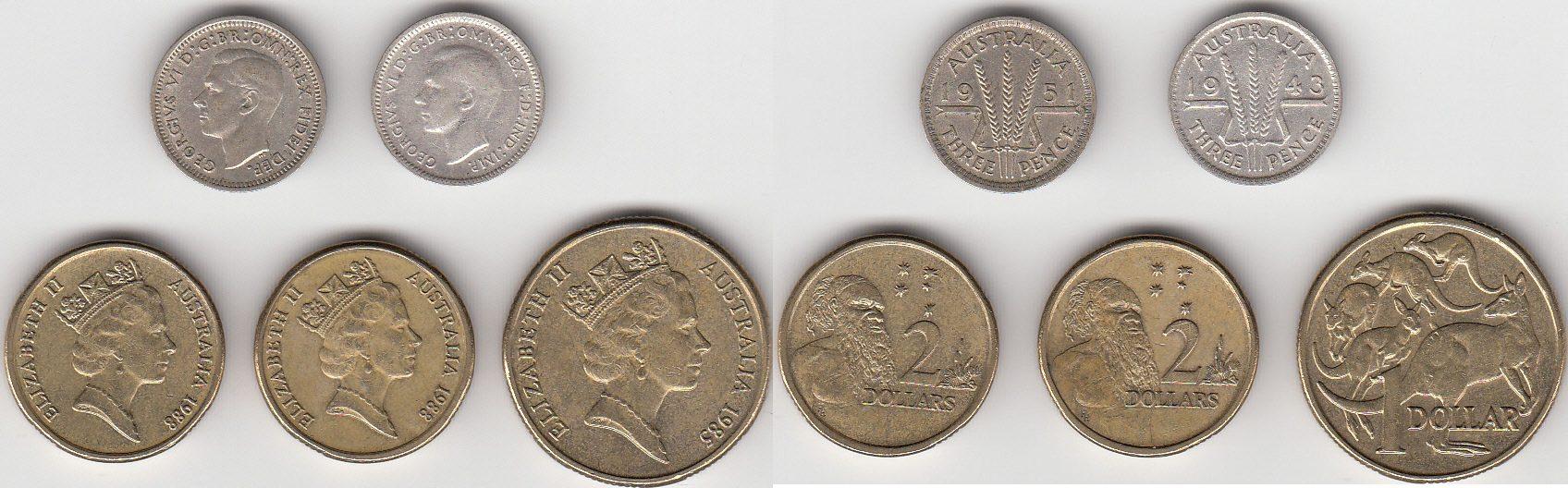 Foto Australien Lot aus 5 modernen Münzen 1943-1988
