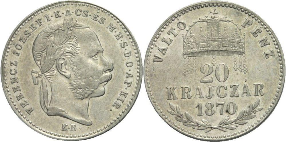 Foto Austria Ungarn Kremnitz 20 Krajcar 1870