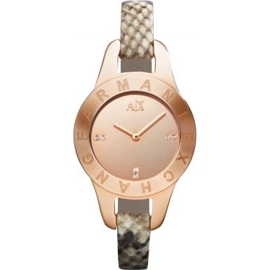 Foto AX4129 Armani Exchange Ladies Rose Gold Stamped Python Leather Watch