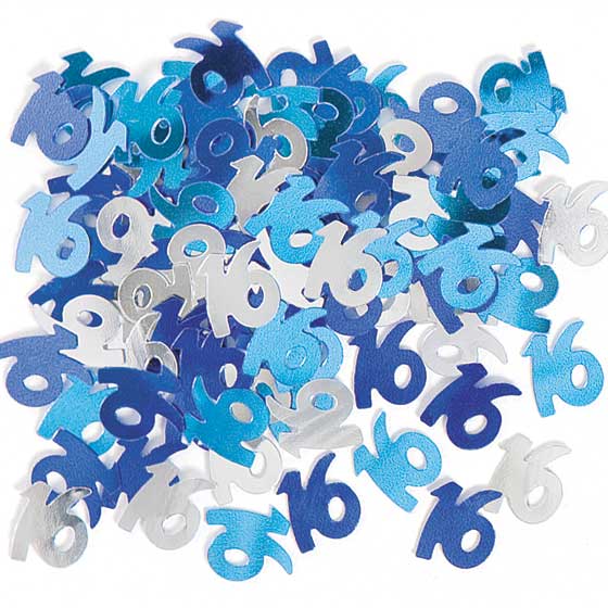 Foto Azul Glitz Edad 16 Feliz Cumpleaños Confeti de Mesa 14 Gramos