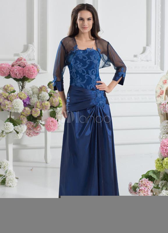 Foto Azul real Applique encaje vestido sin mangas tafetán madre de novia vestido