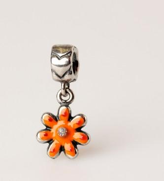 Foto Bacio italy. Abalorio FLOR plata, esmaltado naranja