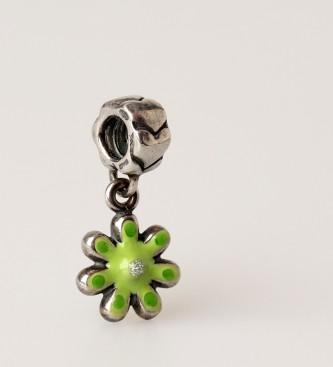 Foto Bacio italy. Abalorio FLOR plata, esmaltado verde
