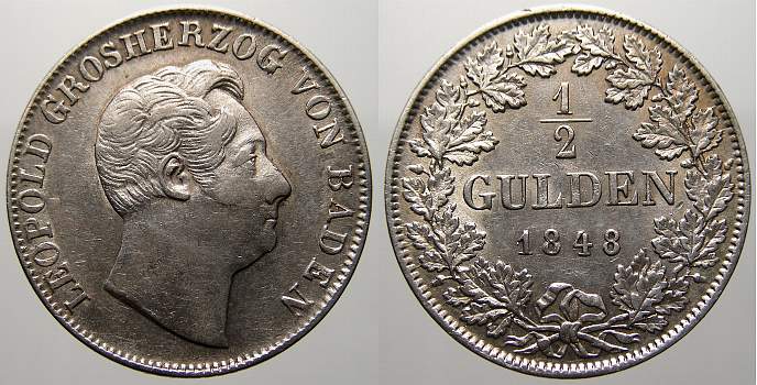 Foto Baden-Durlach 1/2 Gulden 1848