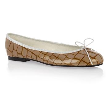 Foto Ballet Pump Taupe Pearlised Crocodile Effect Leather;Patent;Croc Ballet Shoe.