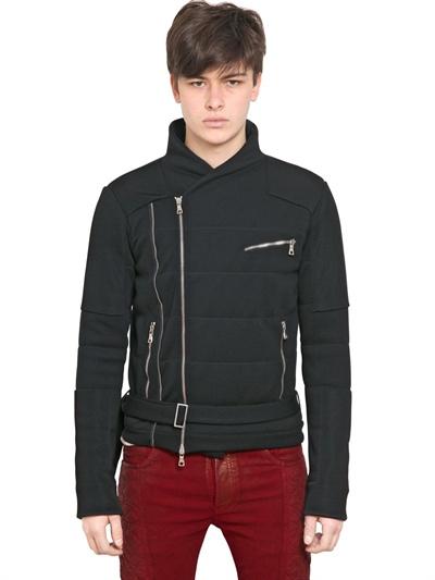 Foto balmain chaqueta biker de lana jersey pegada