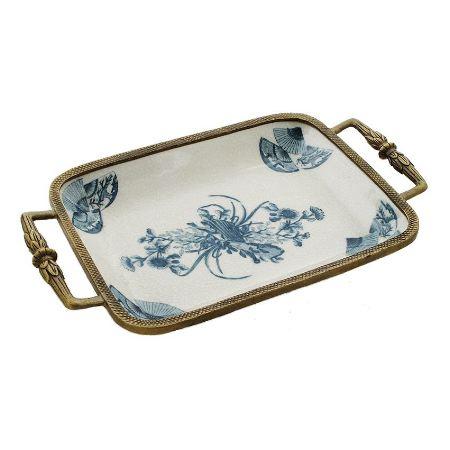 Foto Bandeja de porcelana: Bandeja rectangular asas 39cm con bronce -Abanic