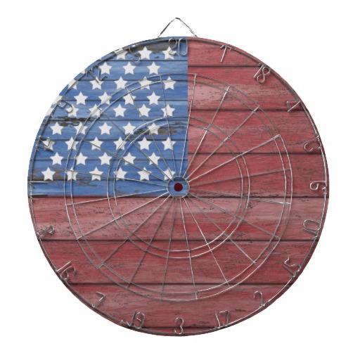 Foto Bandera americana de la pared de madera rústica de Tablero De Dardos