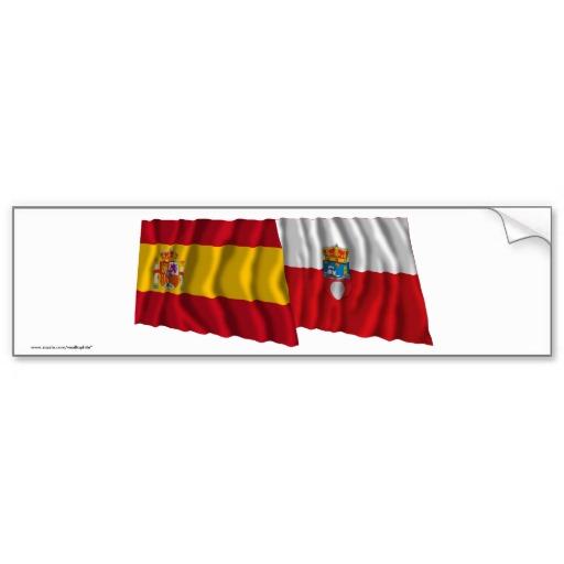 Foto Banderas que agitan de España y de Cantabria Pegatina De Parachoque