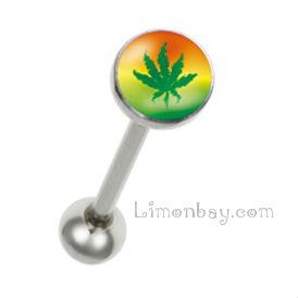 Foto Barra piercing de lengua con hoja de marihuana