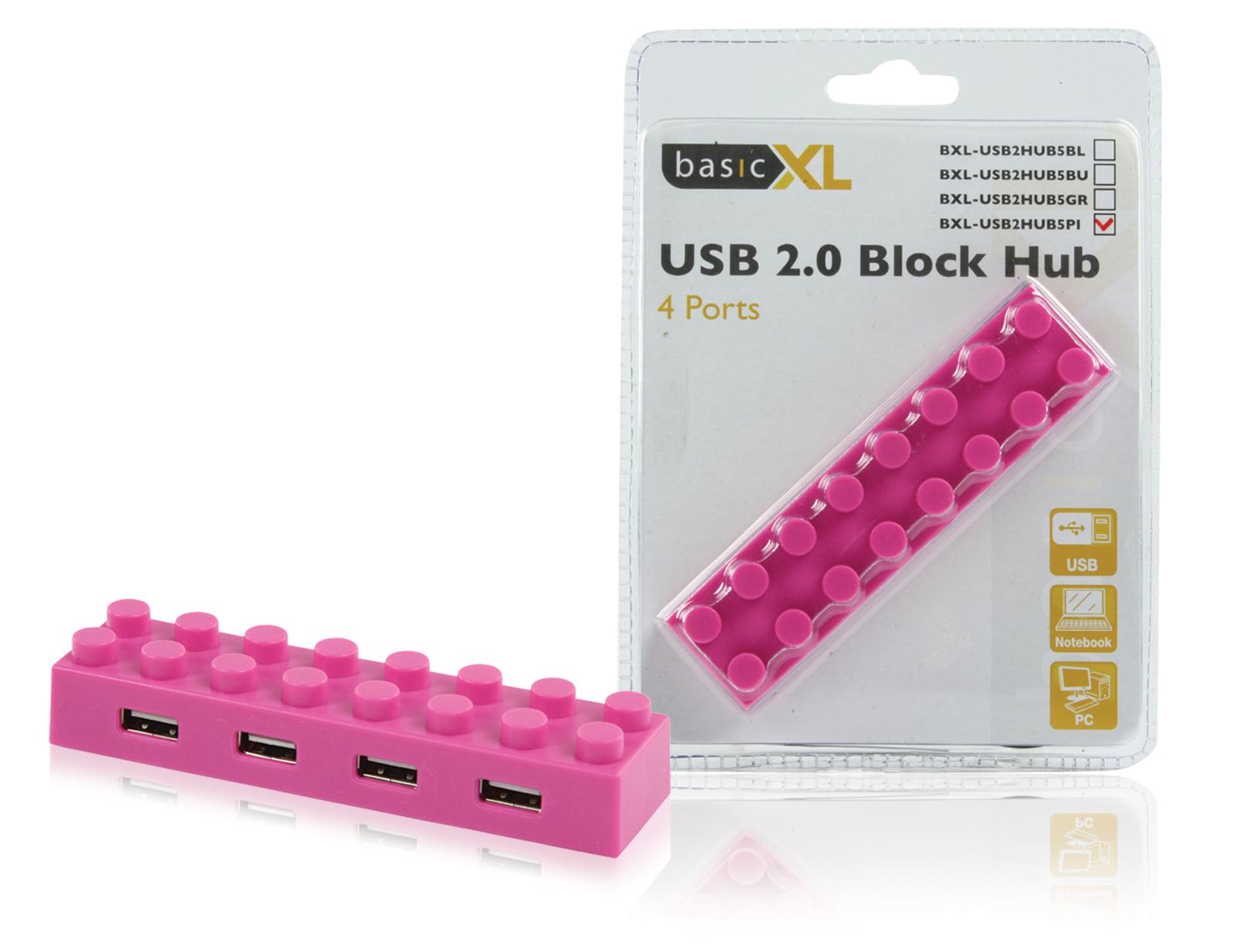 Foto basicXL Concentrador USB 2.0 de 4 puertos rosa basicXL