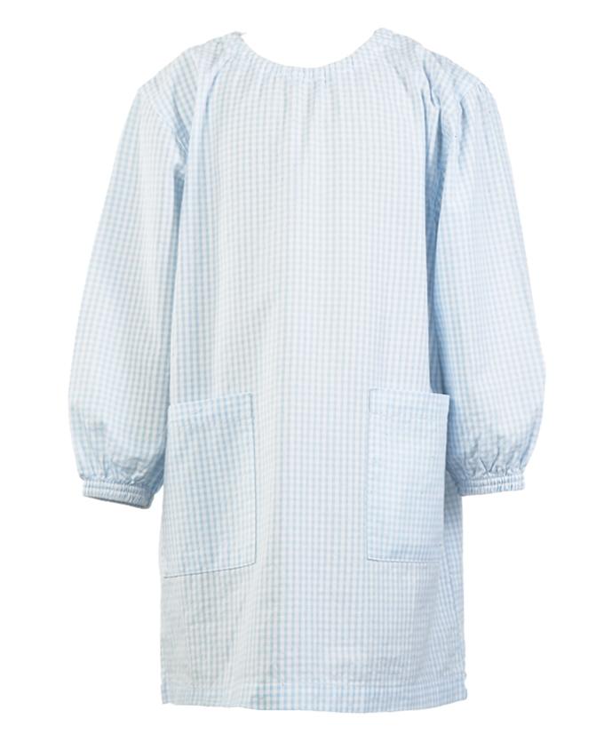 Foto Bata de manga larga, de algodón, de cuadritos azules y blancos