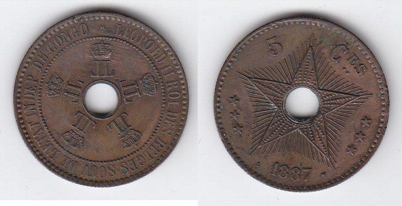 Foto Belg Congo 5 Centimes 1887