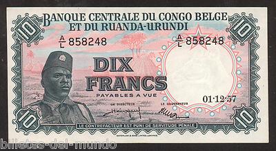 Foto Belgian Congo 10 Francs 1957 Pick 30b Sc Unc